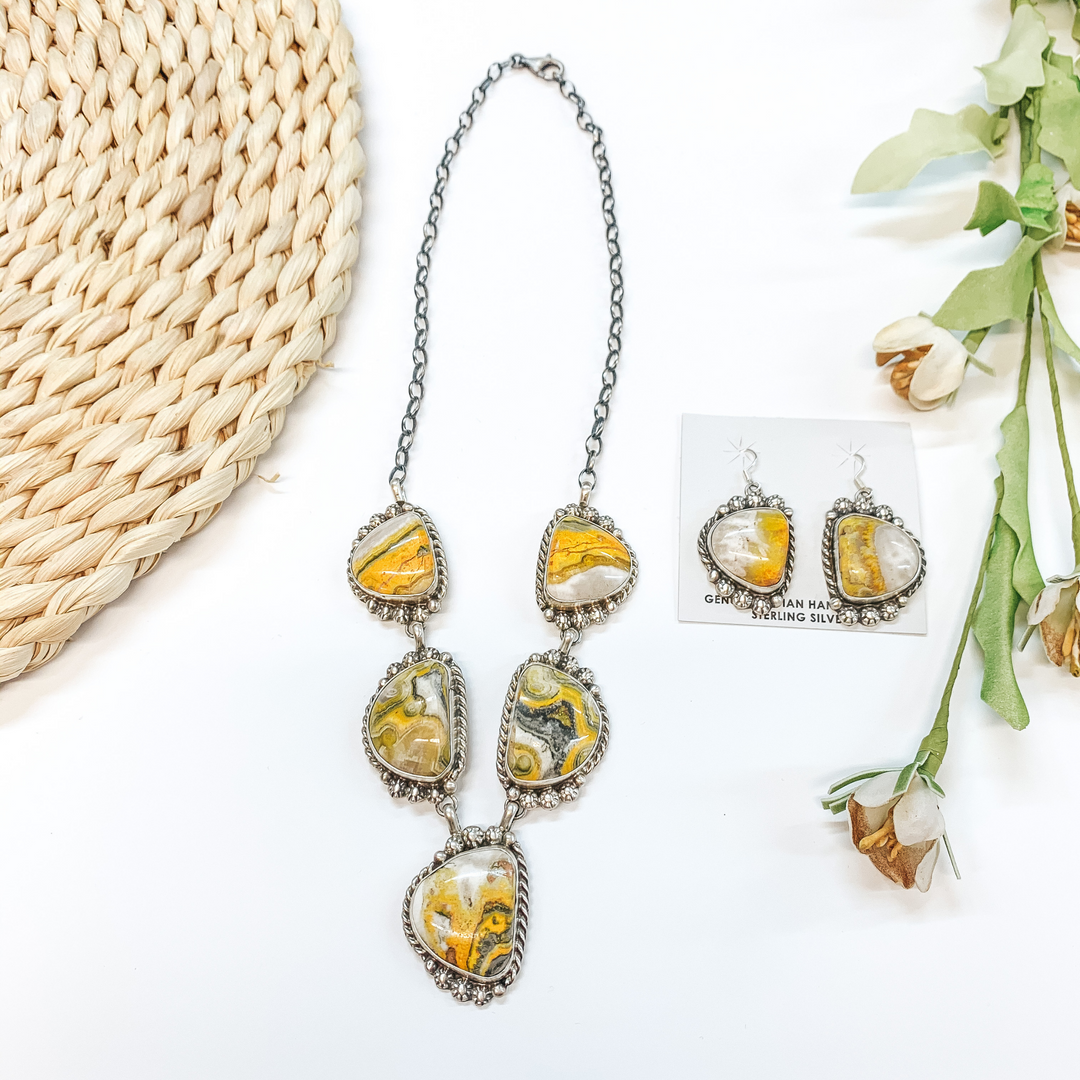 Betta Lee | Navajo Handmade Sterling Silver & Bumble Bee Jasper Necklace + Matching Earrings - Giddy Up Glamour Boutique