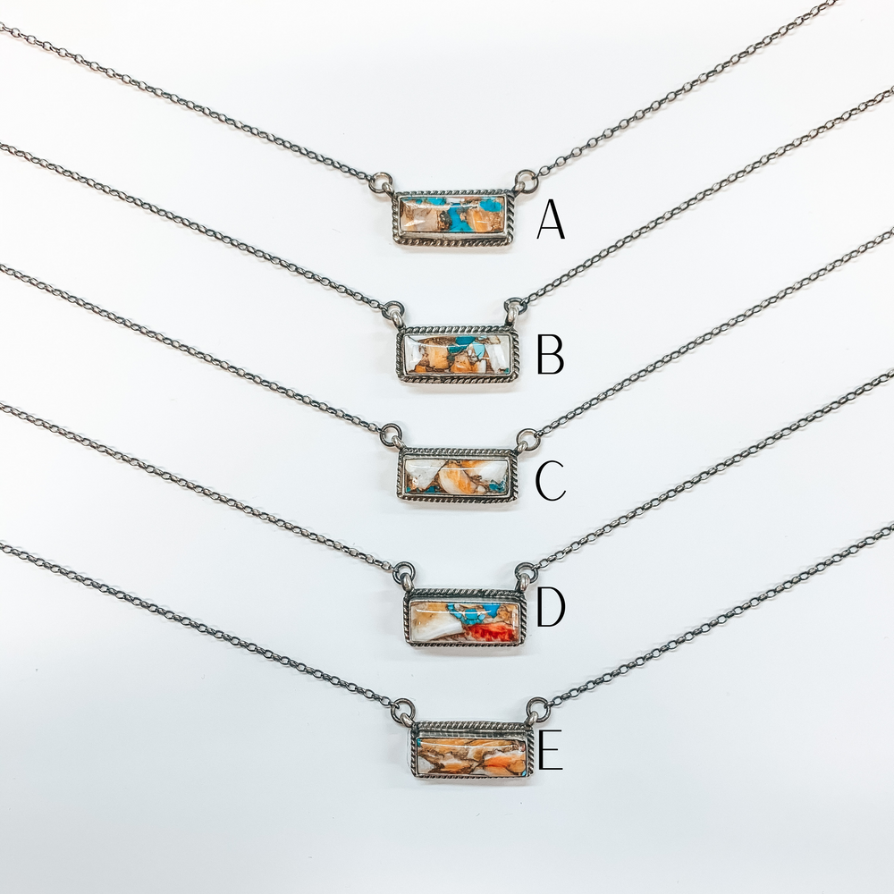 Various Artists | Navajo Handmade Sterling Silver Chain Necklace with Remix Spiny Turquoise Stone and Rope Detailing Bar - Giddy Up Glamour Boutique