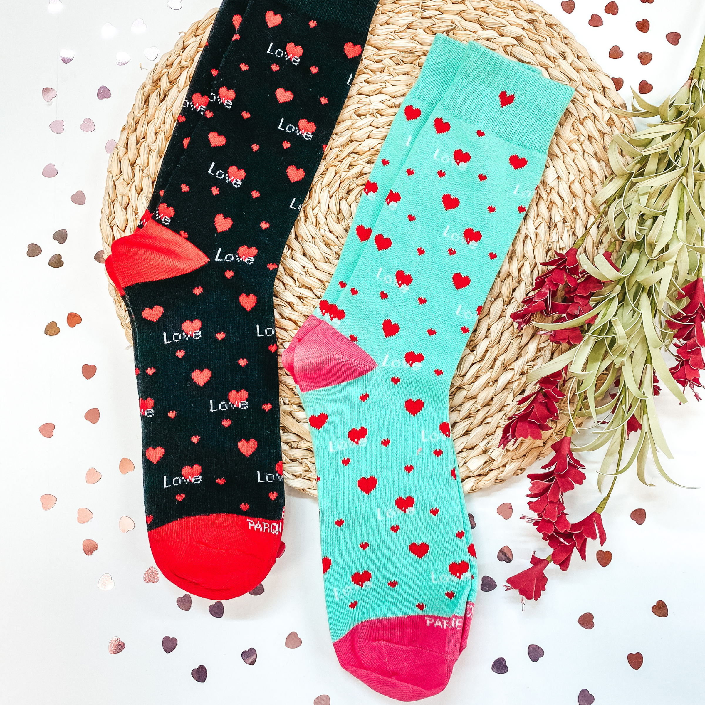 Valentine's Socks | All My Love Crew Socks in Black or Mint - Giddy Up Glamour Boutique