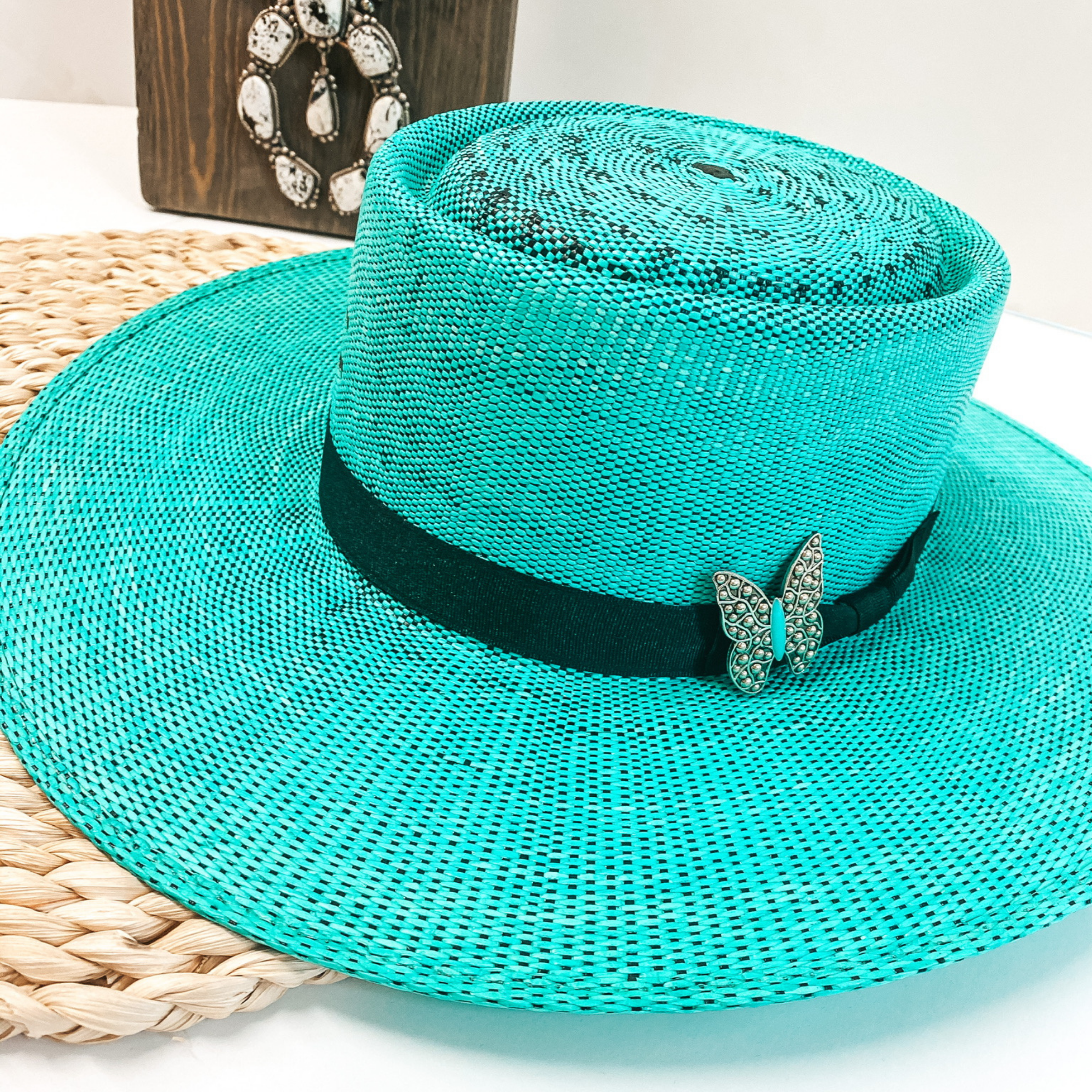 Charlie 1 Horse | Guardian Straw Stiff Brim Hat with Black Band and Butterfly Concho - Giddy Up Glamour Boutique