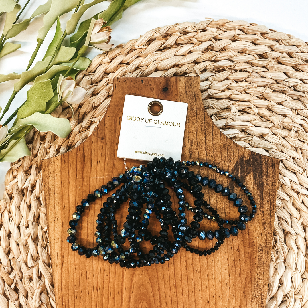 Nine Piece Crystal Bracelet Set in Black Iridescent - Giddy Up Glamour Boutique