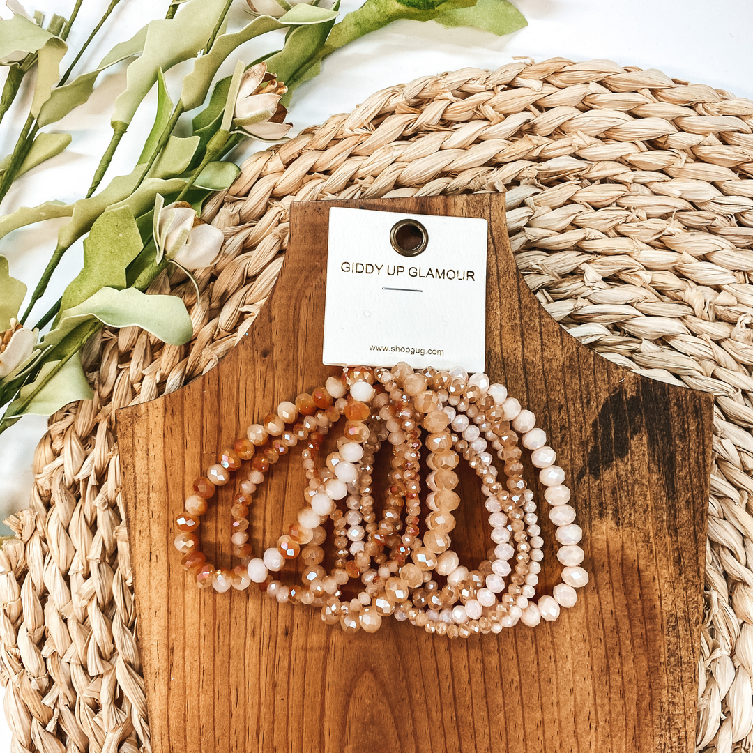 Nine Piece Crystal Bracelet Set in Tan - Giddy Up Glamour Boutique