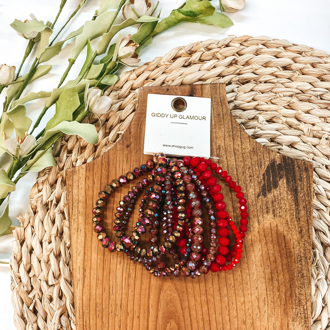 Nine Piece Crystal Bracelet Set in Red and Brown - Giddy Up Glamour Boutique