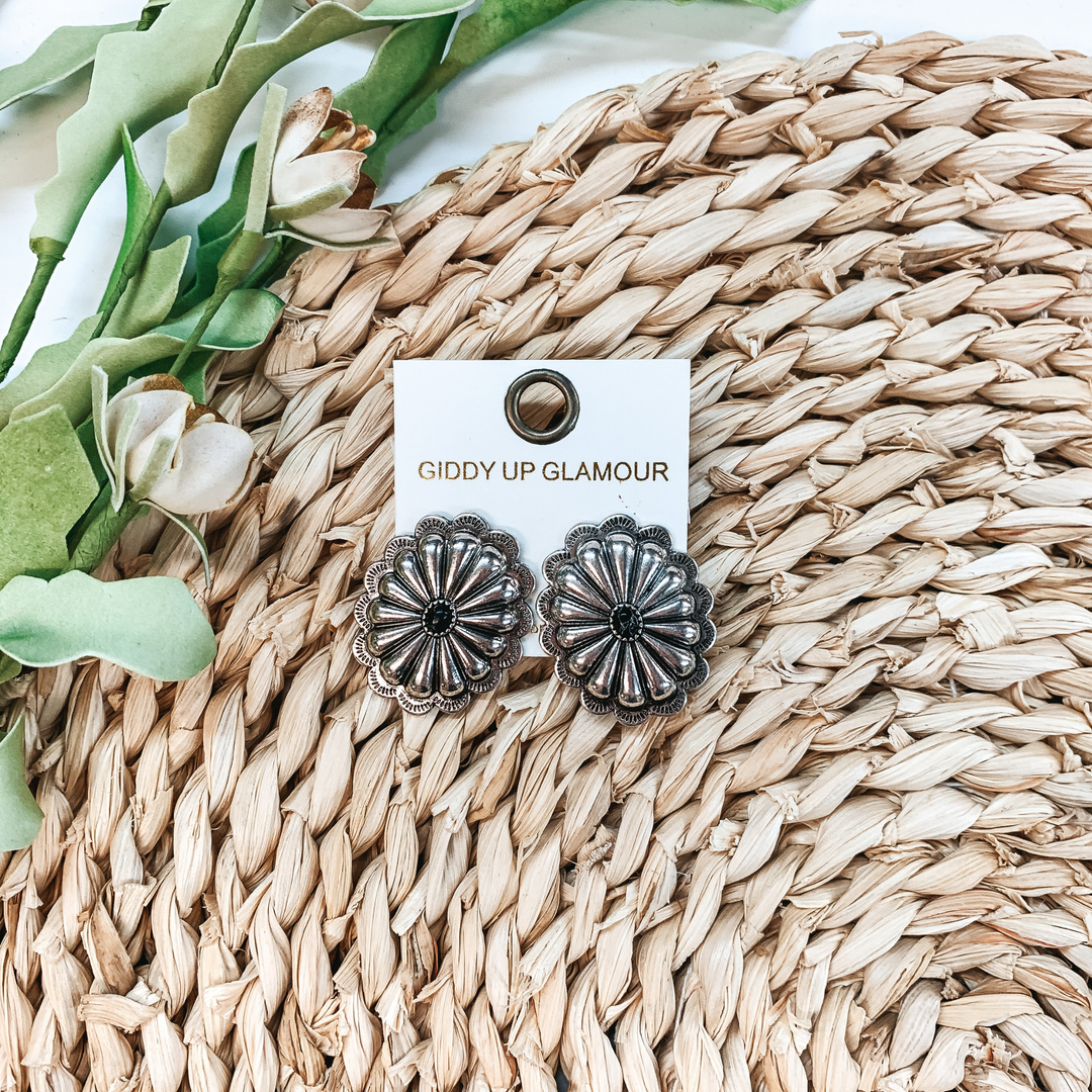 Concho Post Earrings with Black Stone - Giddy Up Glamour Boutique