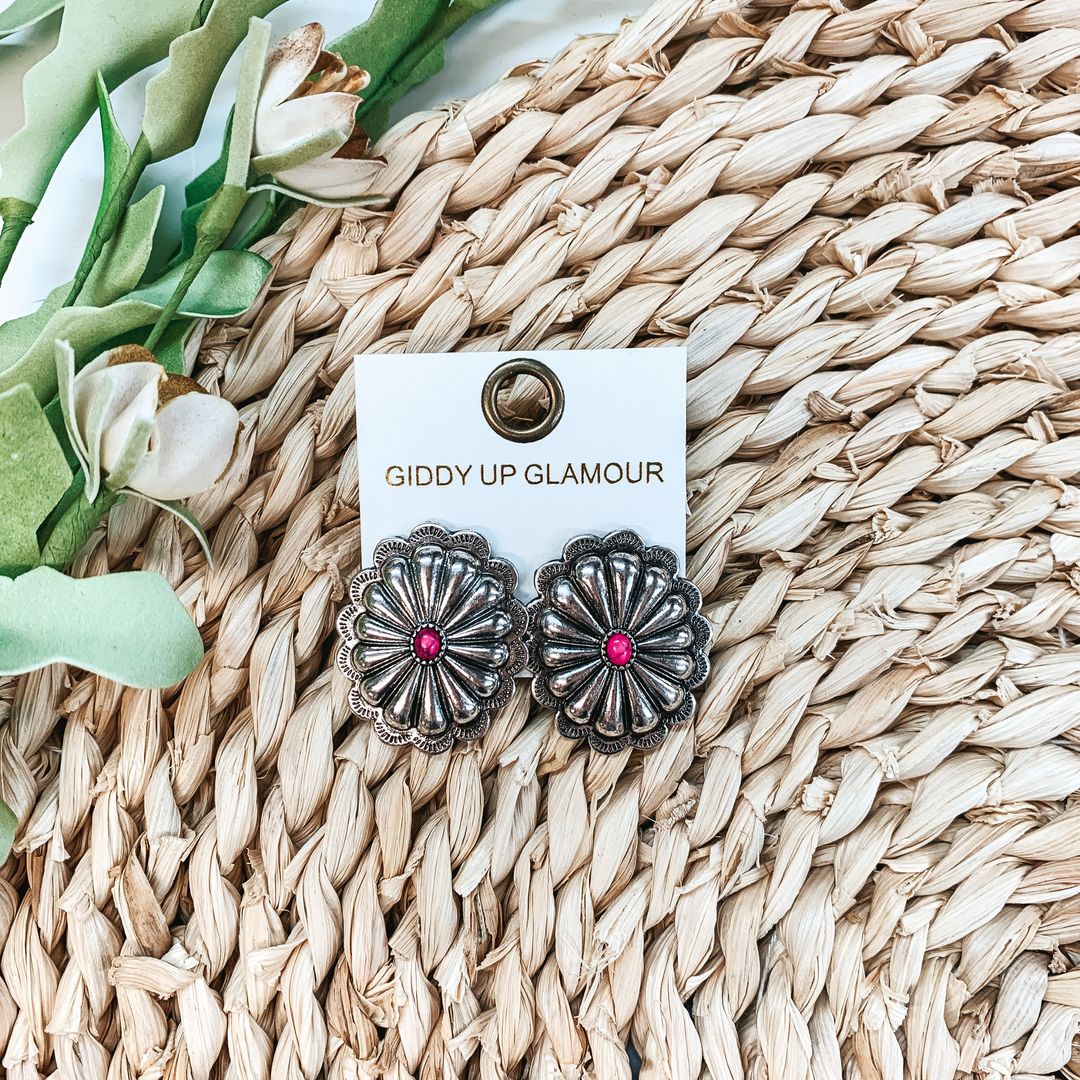 Concho Post Earrings with Pink Stone - Giddy Up Glamour Boutique
