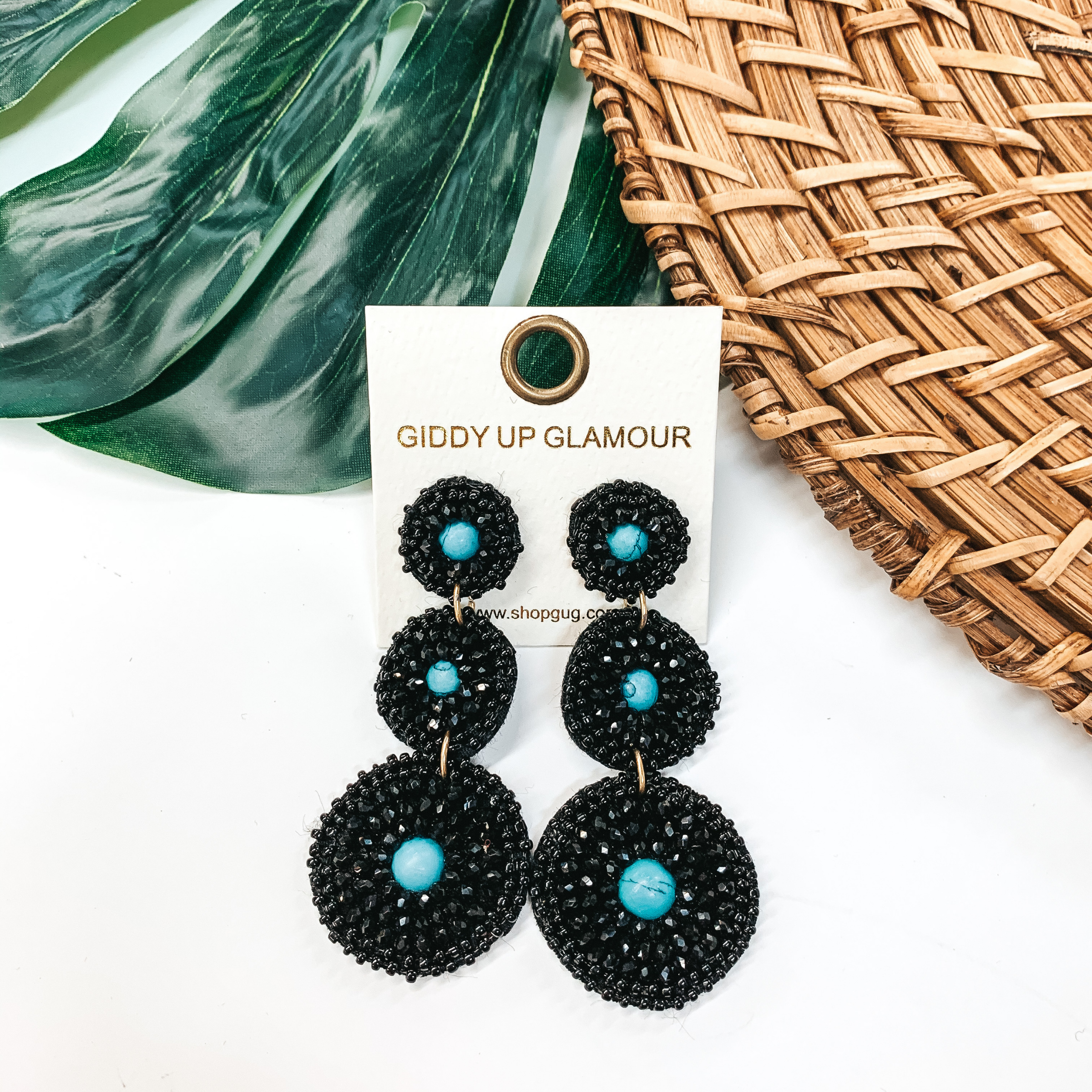 Circle Drop Seed Beaded Post Earring in Black - Giddy Up Glamour Boutique