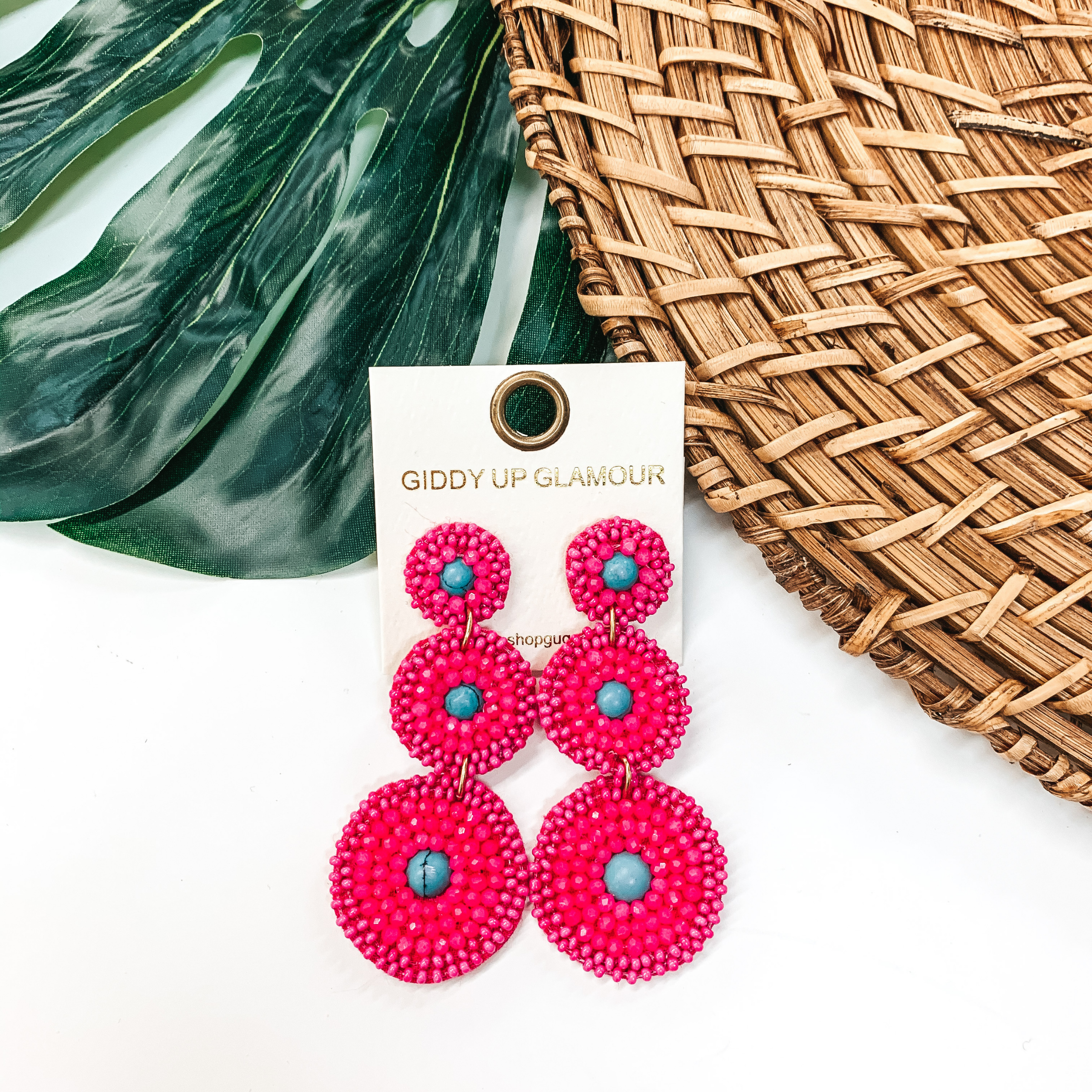 Circle Drop Seed Beaded Post Earring in Fuchsia - Giddy Up Glamour Boutique