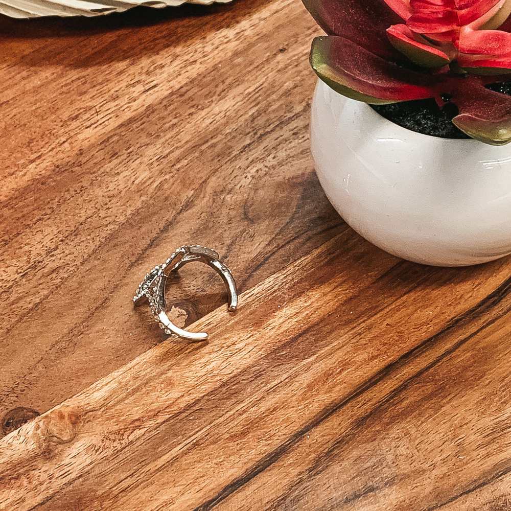 Crystal Outline Star Ring in Silver Tone - Giddy Up Glamour Boutique