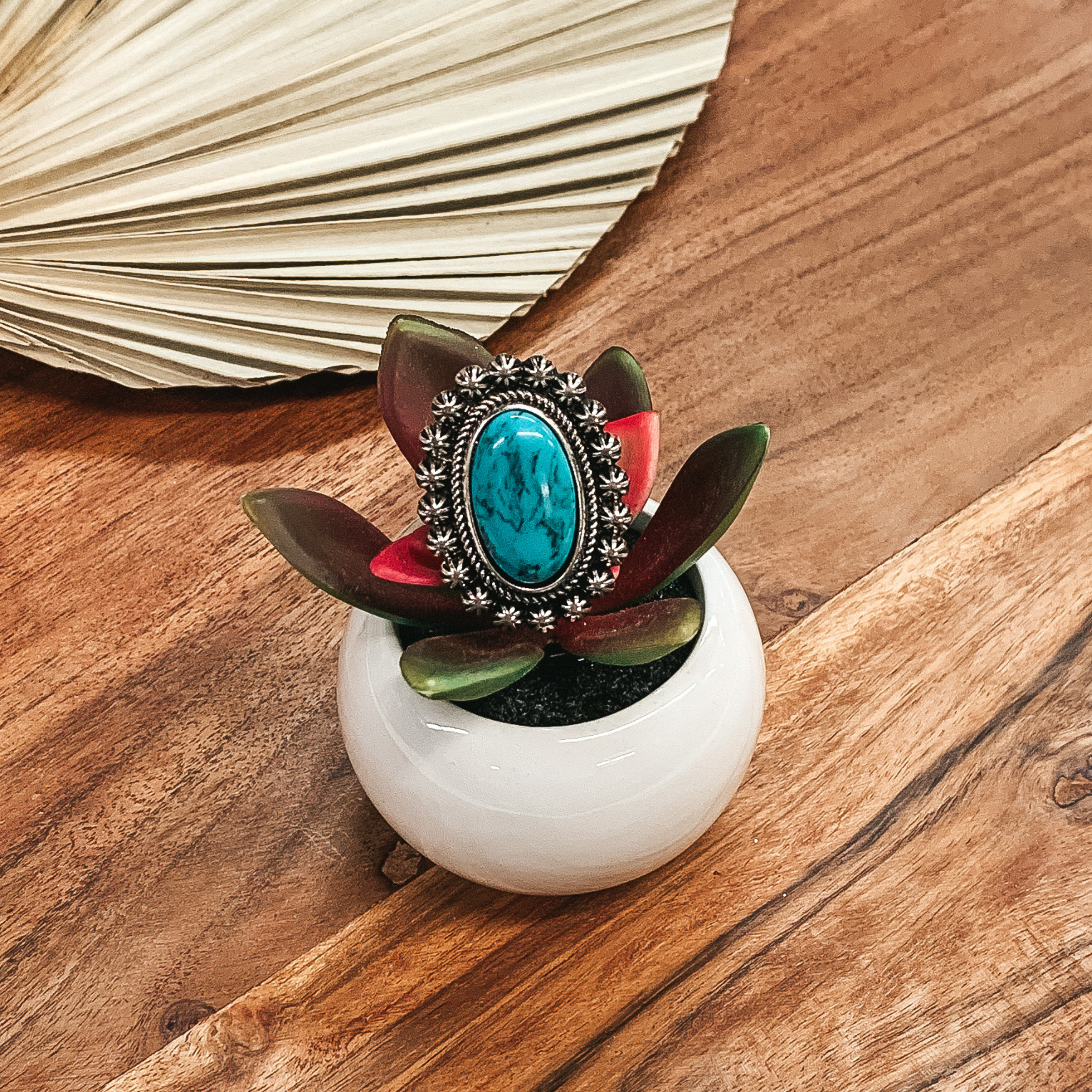 Oval Turquoise Inspired Stone Ring - Giddy Up Glamour Boutique