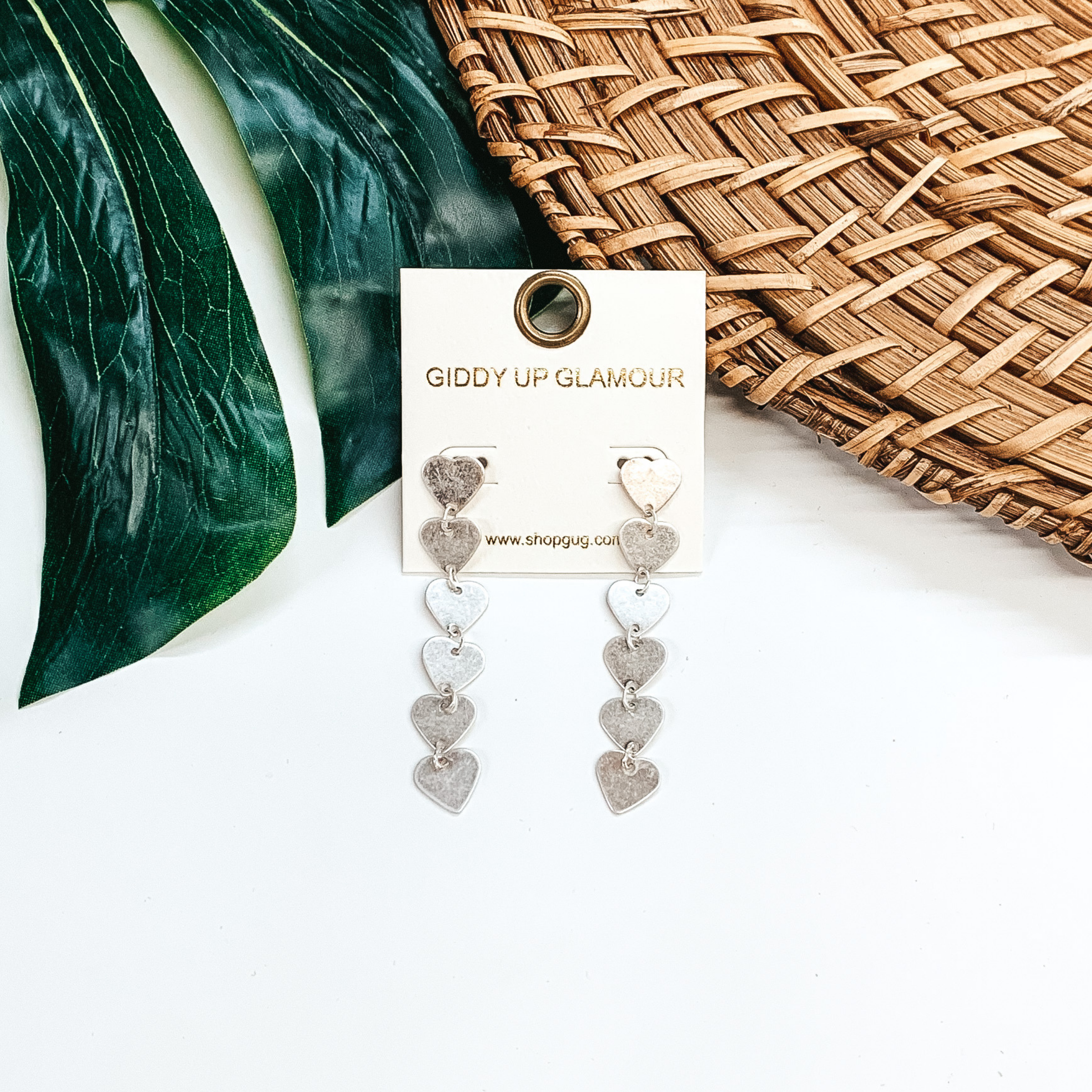 Falling Hearts Earrings in Silver - Giddy Up Glamour Boutique