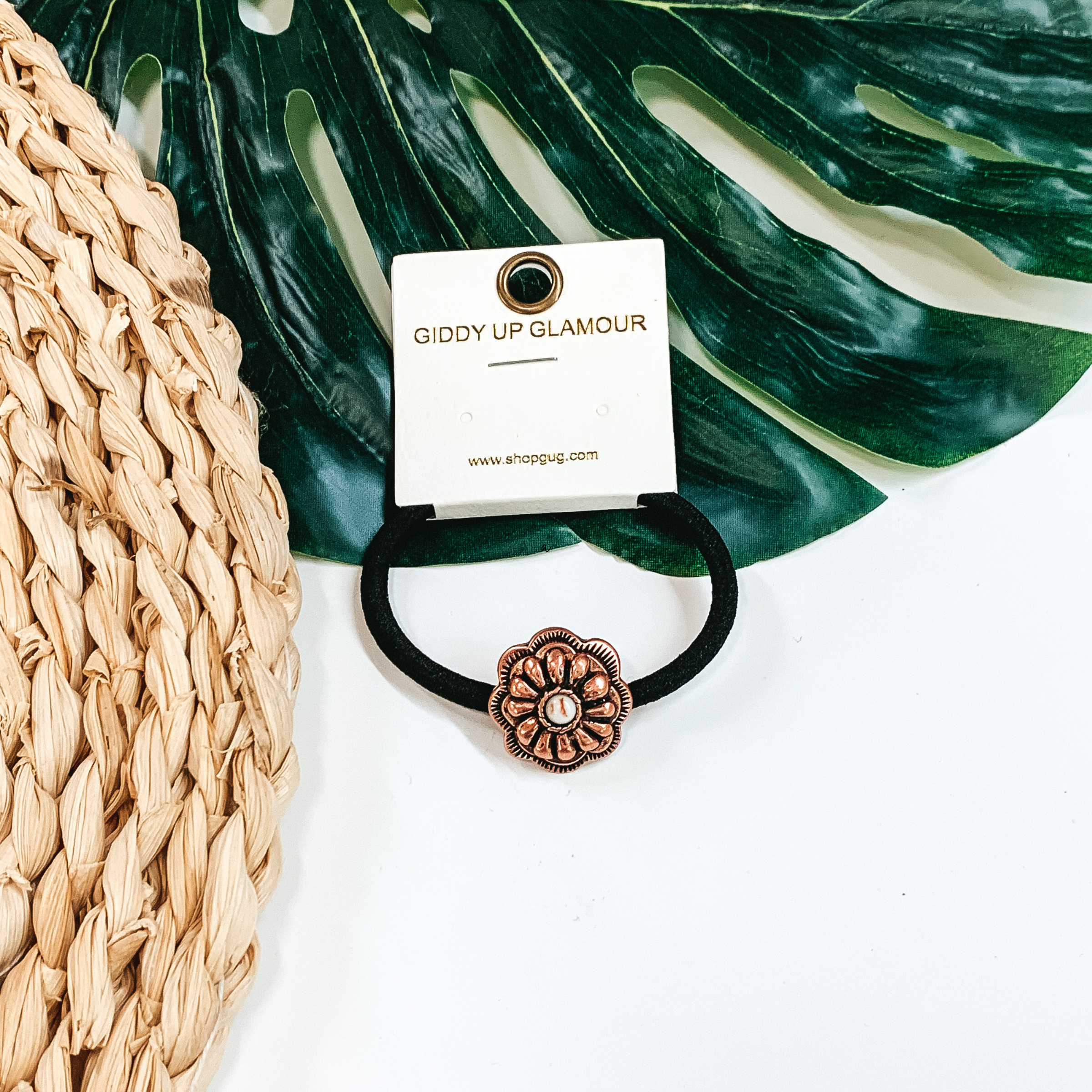 Bronze Concho Hair Tie in Black - Giddy Up Glamour Boutique