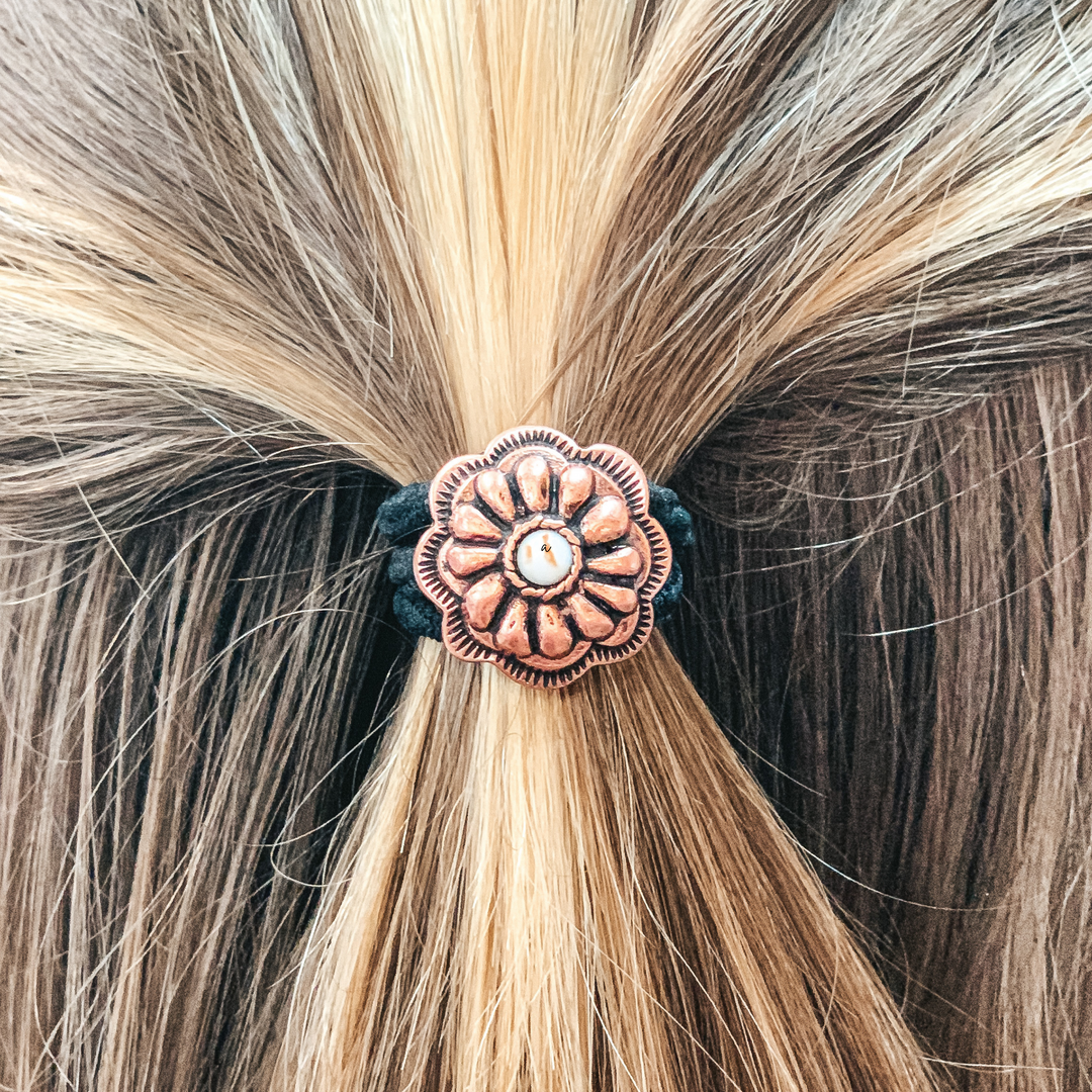 Bronze Concho Hair Tie in Black - Giddy Up Glamour Boutique