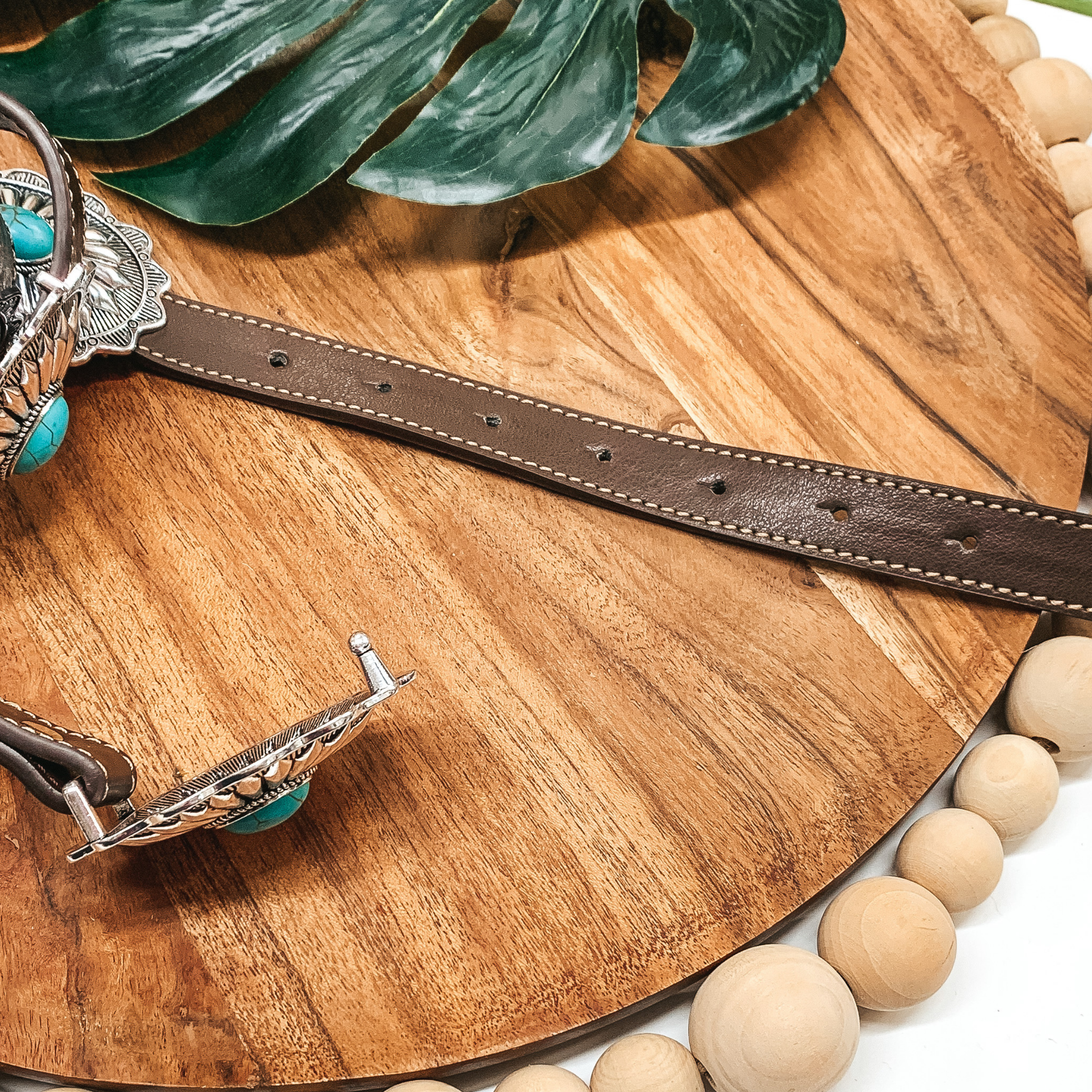 Brown Belt with Silver Tone Conchos and Turquoise Stones - Giddy Up Glamour Boutique