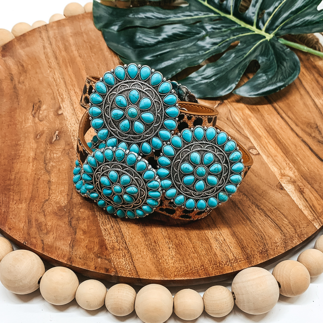Turquoise Clusters on Leopard Print Belt - Giddy Up Glamour Boutique