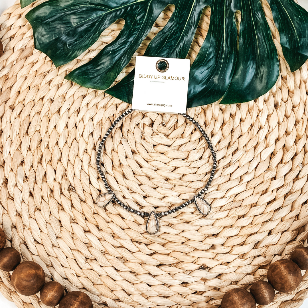Navajo Inspired Choker with Three Teardrop Stones in Ivory - Giddy Up Glamour Boutique