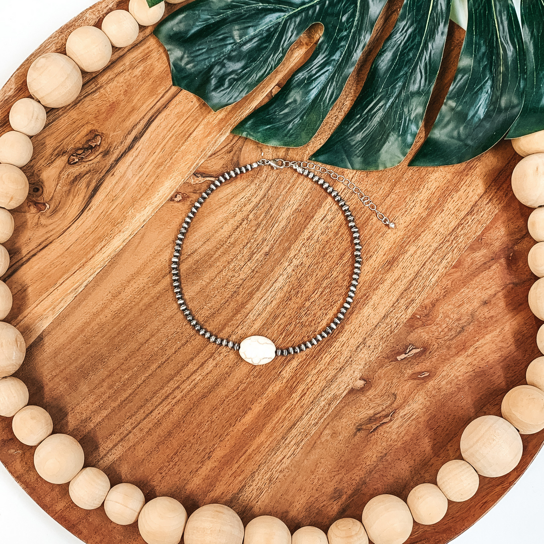 Navajo Inspired Choker with Oval Pendant in White - Giddy Up Glamour Boutique