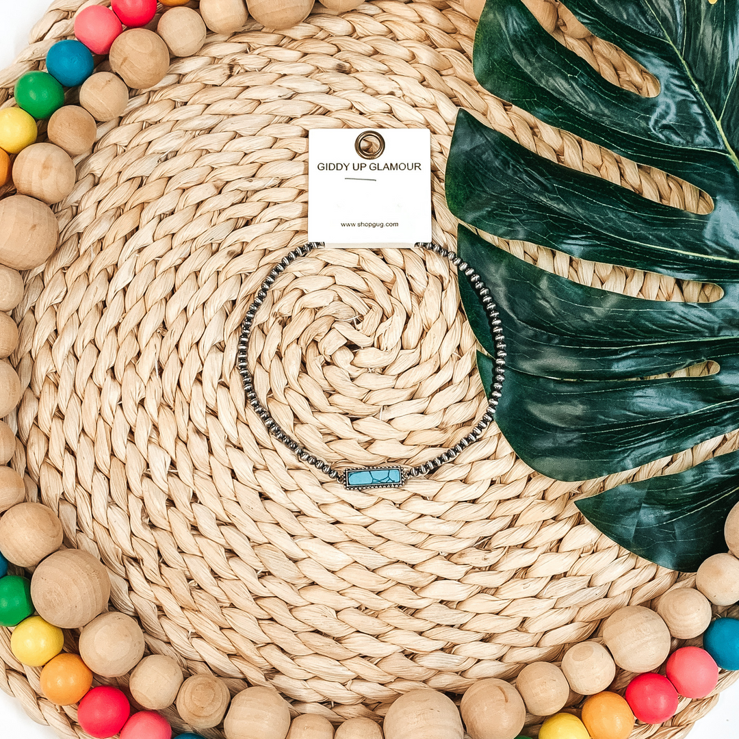 Navajo Inspired Choker with Bar Pendant in Turquoise - Giddy Up Glamour Boutique