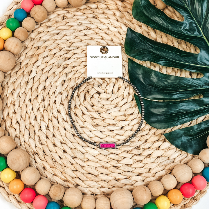 Navajo Inspired Choker with Bar Pendant in Pink - Giddy Up Glamour Boutique
