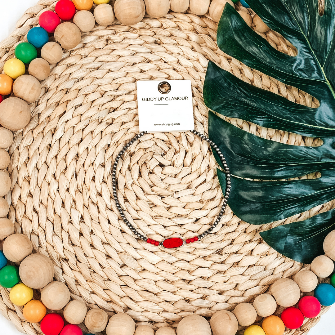 Small Navajo Inspired Necklace with Red Pendant and Beads - Giddy Up Glamour Boutique