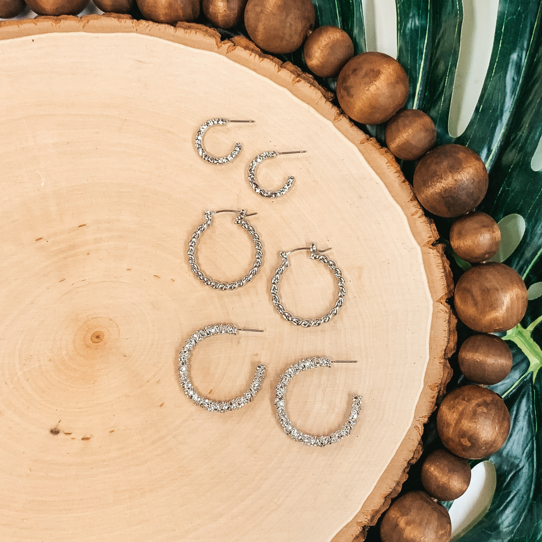 Set of Three Silver Hoops in Various Styles - Giddy Up Glamour Boutique