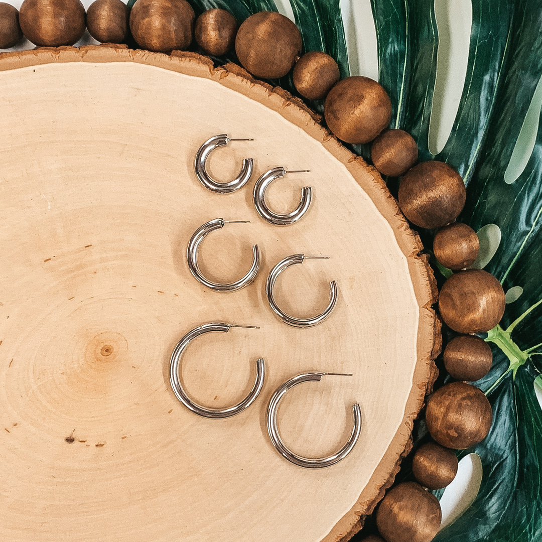 Set of Three Thick Silver Hoops in Various Sizes - Giddy Up Glamour Boutique