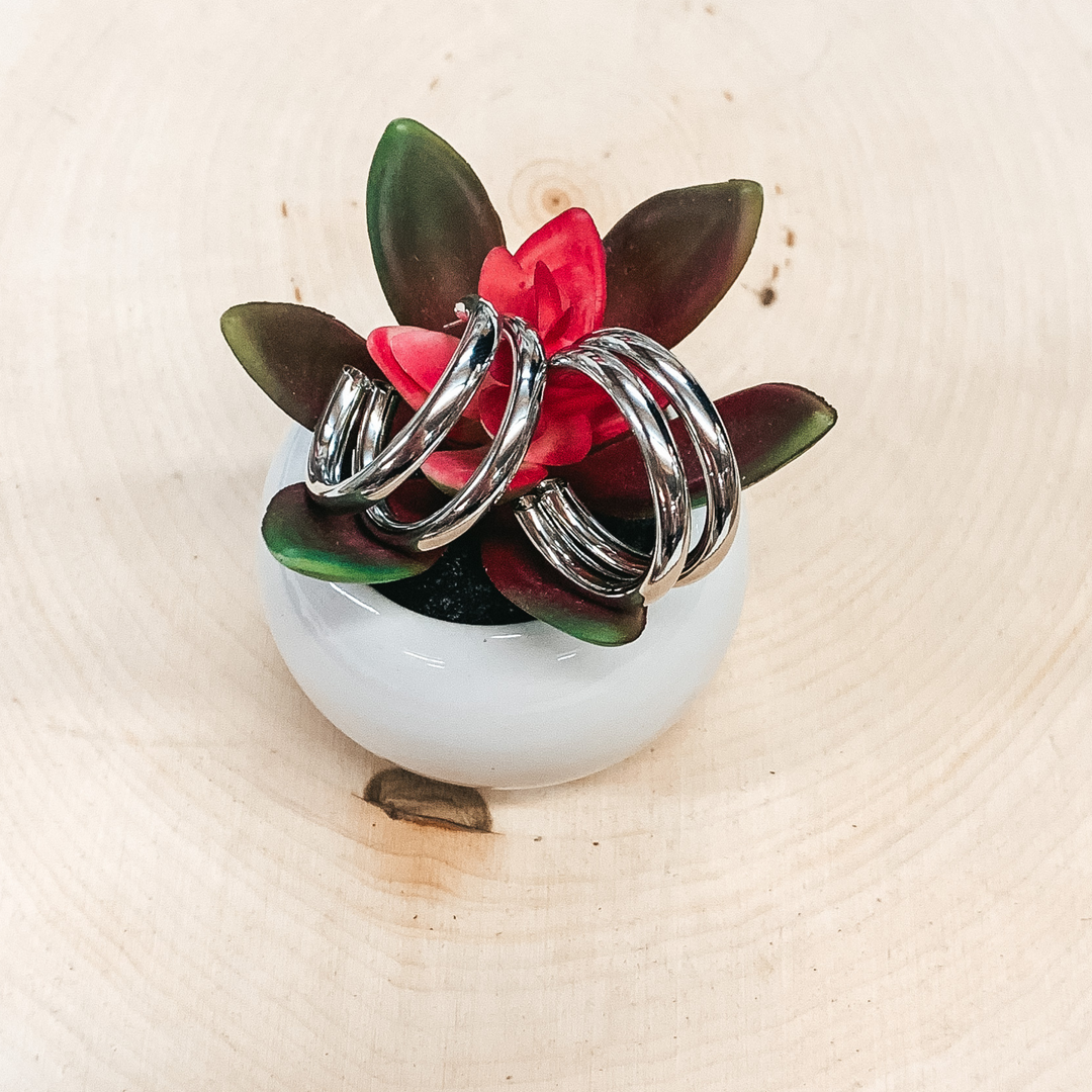 Set of Three Thick Silver Hoops in Various Sizes - Giddy Up Glamour Boutique