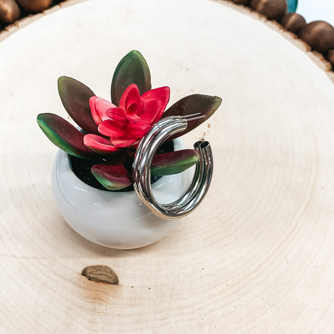 Set of Three Thick Silver Hoops in Various Sizes - Giddy Up Glamour Boutique