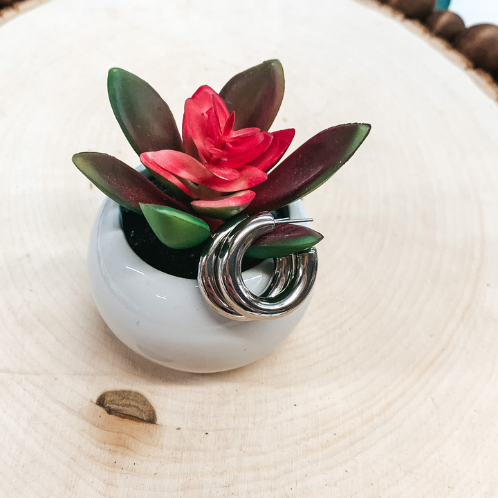 Set of Three Thick Silver Hoops in Various Sizes - Giddy Up Glamour Boutique