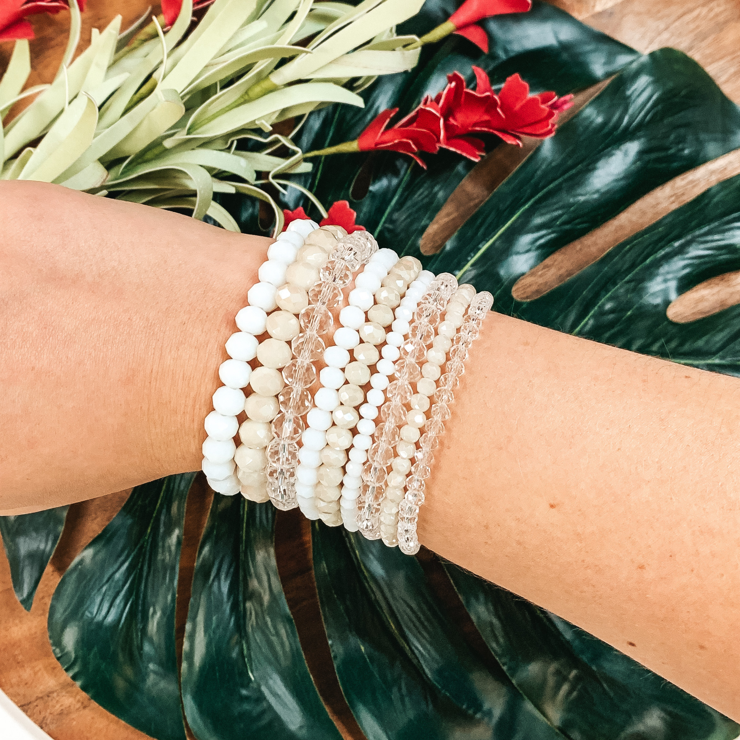 Nine Piece Crystal Bracelet Set in White - Giddy Up Glamour Boutique