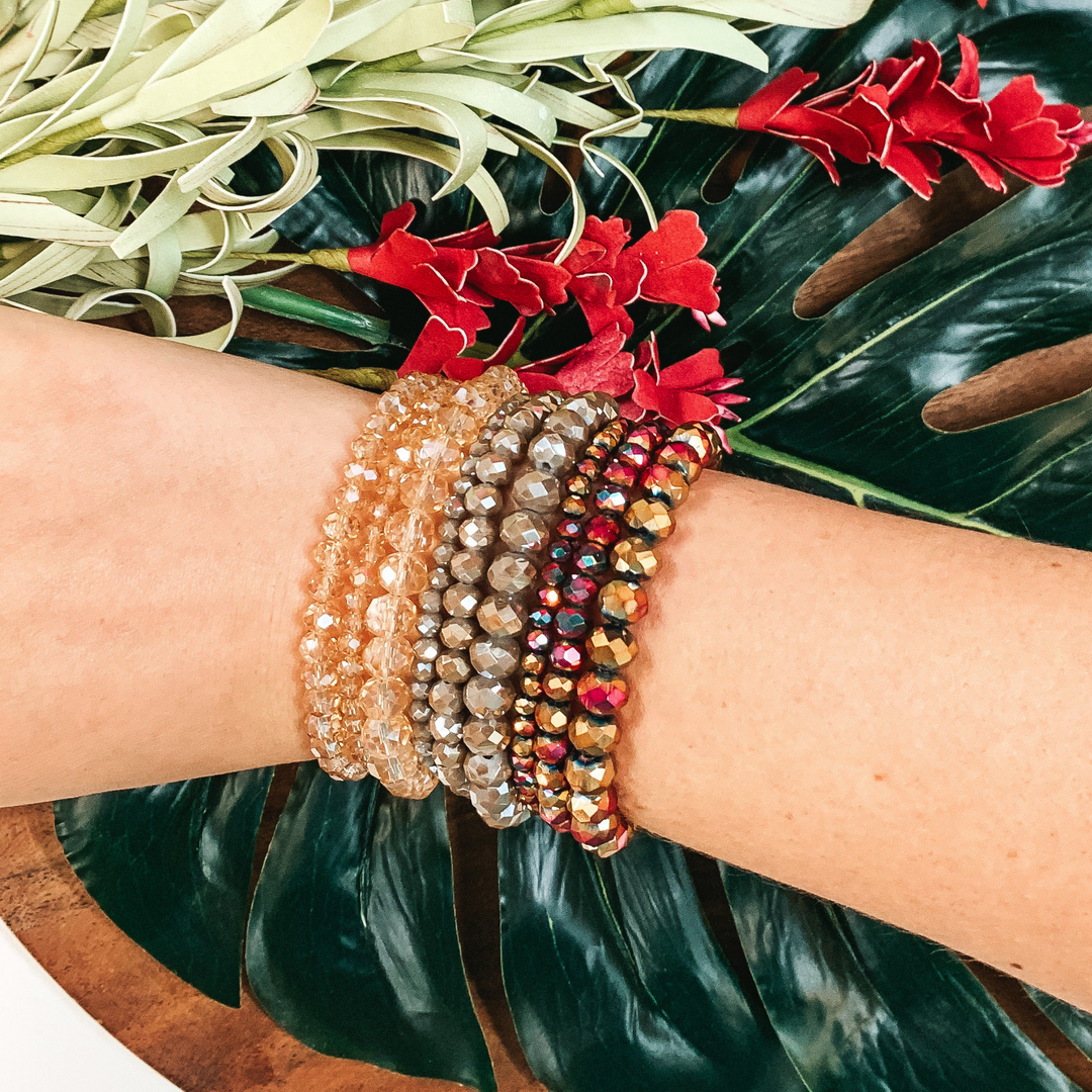 Nine Piece Crystal Bracelet Set in Iridescent Neutrals - Giddy Up Glamour Boutique