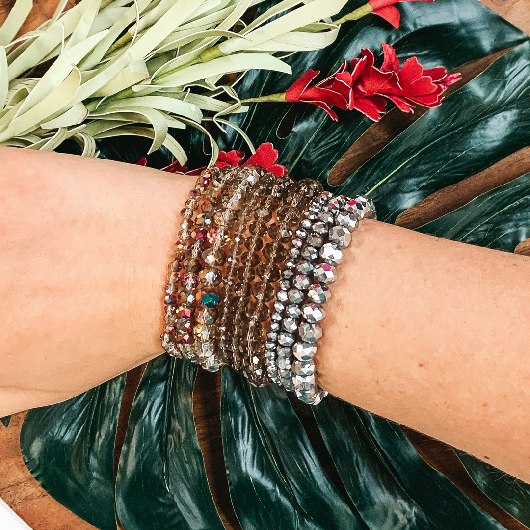 Nine Piece Crystal Bracelet Set in Iridescent Gunmetal - Giddy Up Glamour Boutique