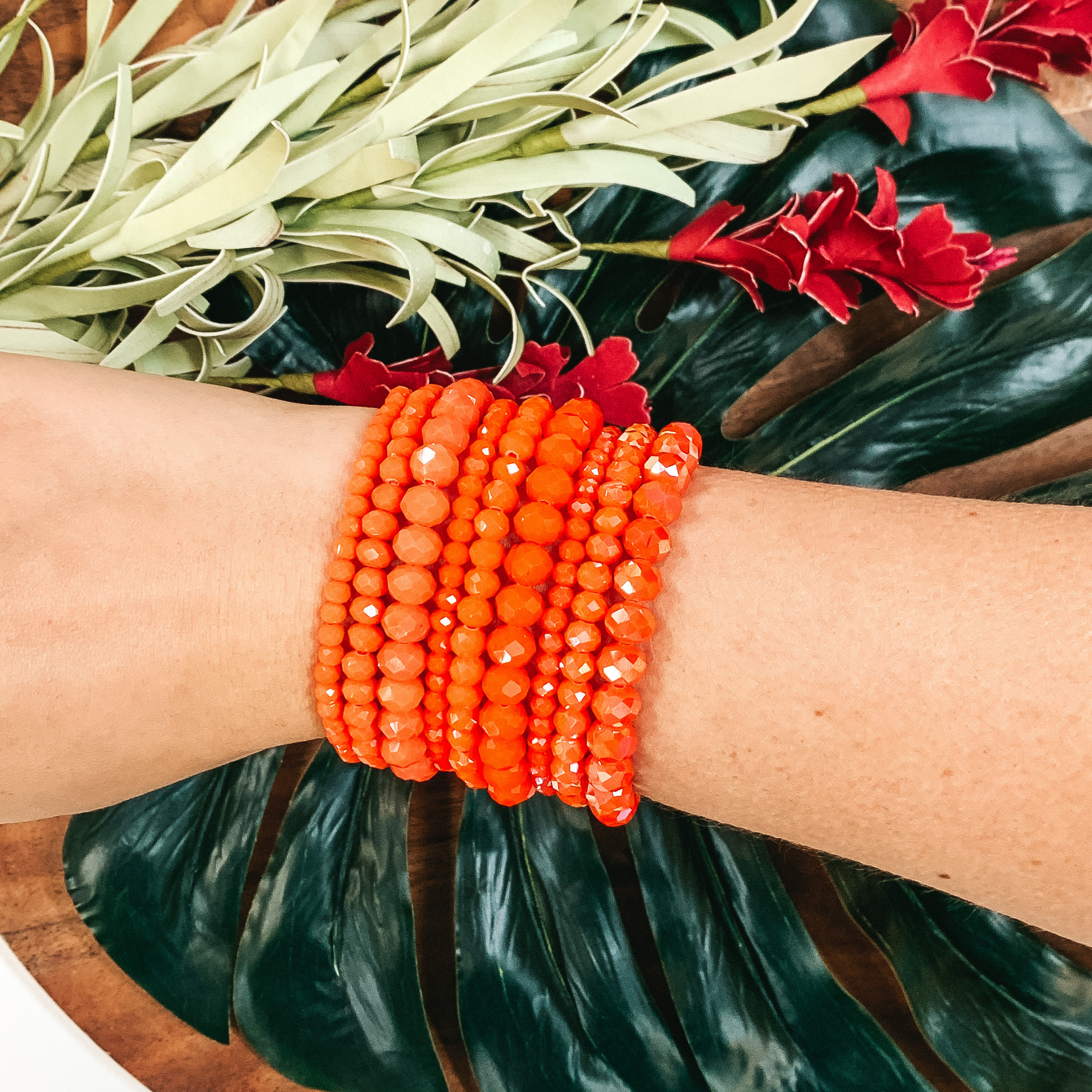 Nine Piece Crystal Bracelet Set in Iridescent Orange - Giddy Up Glamour Boutique