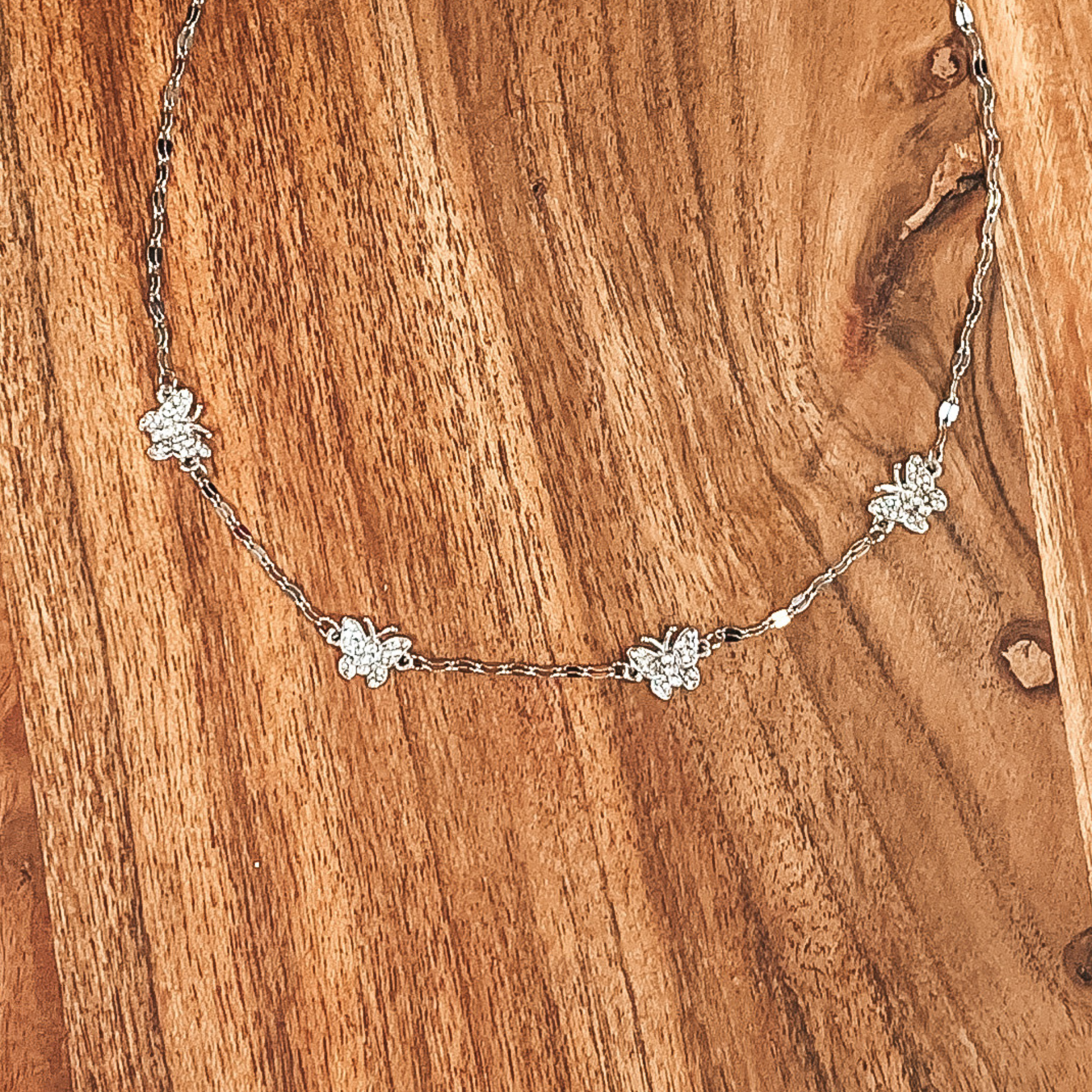 Float Like a Butterfly Crystal Pendant Necklace in Silver - Giddy Up Glamour Boutique