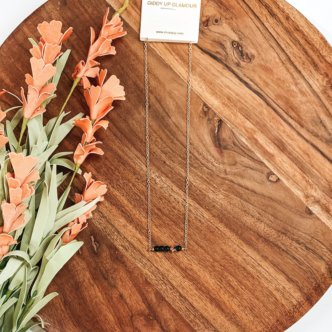 Pearl Bar Necklace with Star Bead in Gold/Black - Giddy Up Glamour Boutique