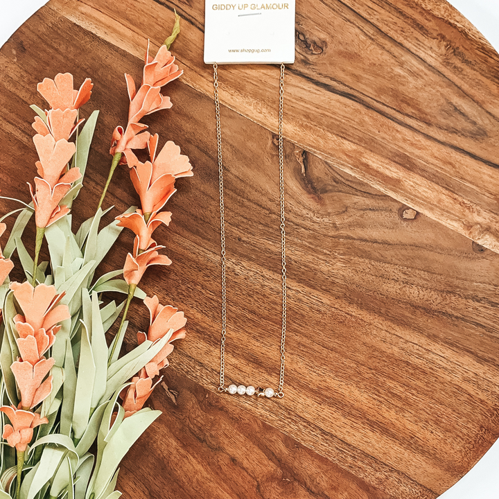 Pearl Bar Necklace with Star Bead in Gold/White - Giddy Up Glamour Boutique