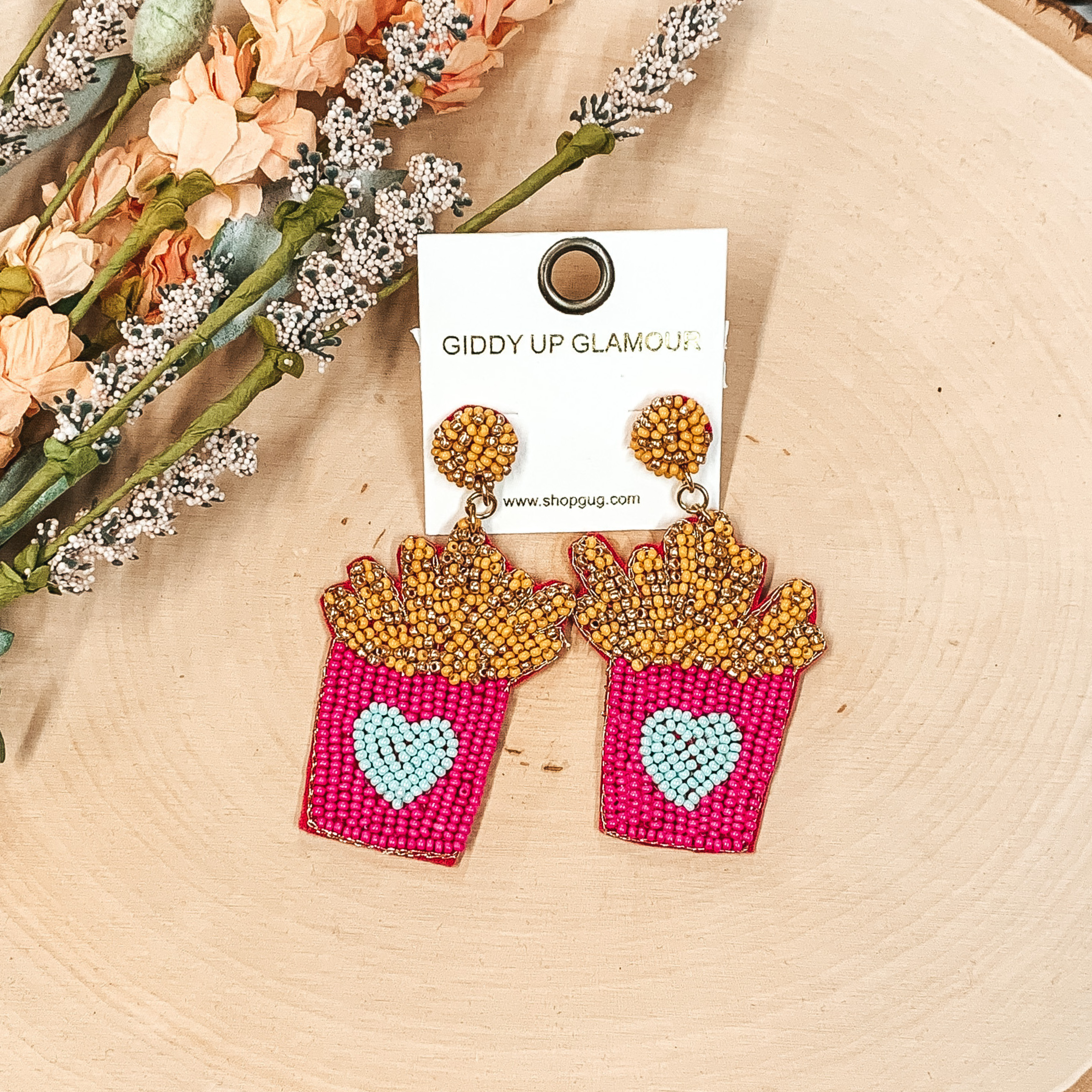 Good Enough to Eat Beaded Earrings in Fuchsia - Giddy Up Glamour Boutique