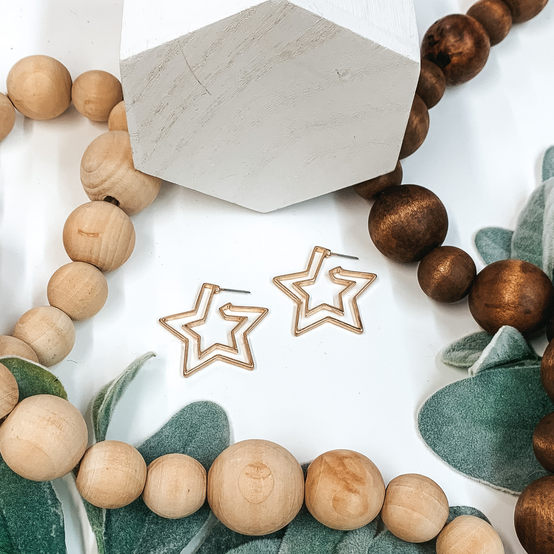 Doubled Star Hoop Earrings in Gold - Giddy Up Glamour Boutique
