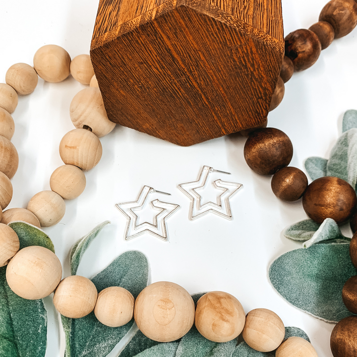 Doubled Star Hoop Earrings in Silver - Giddy Up Glamour Boutique