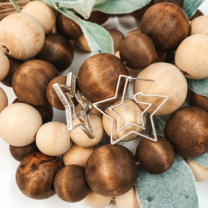 Doubled Star Hoop Earrings in Silver - Giddy Up Glamour Boutique