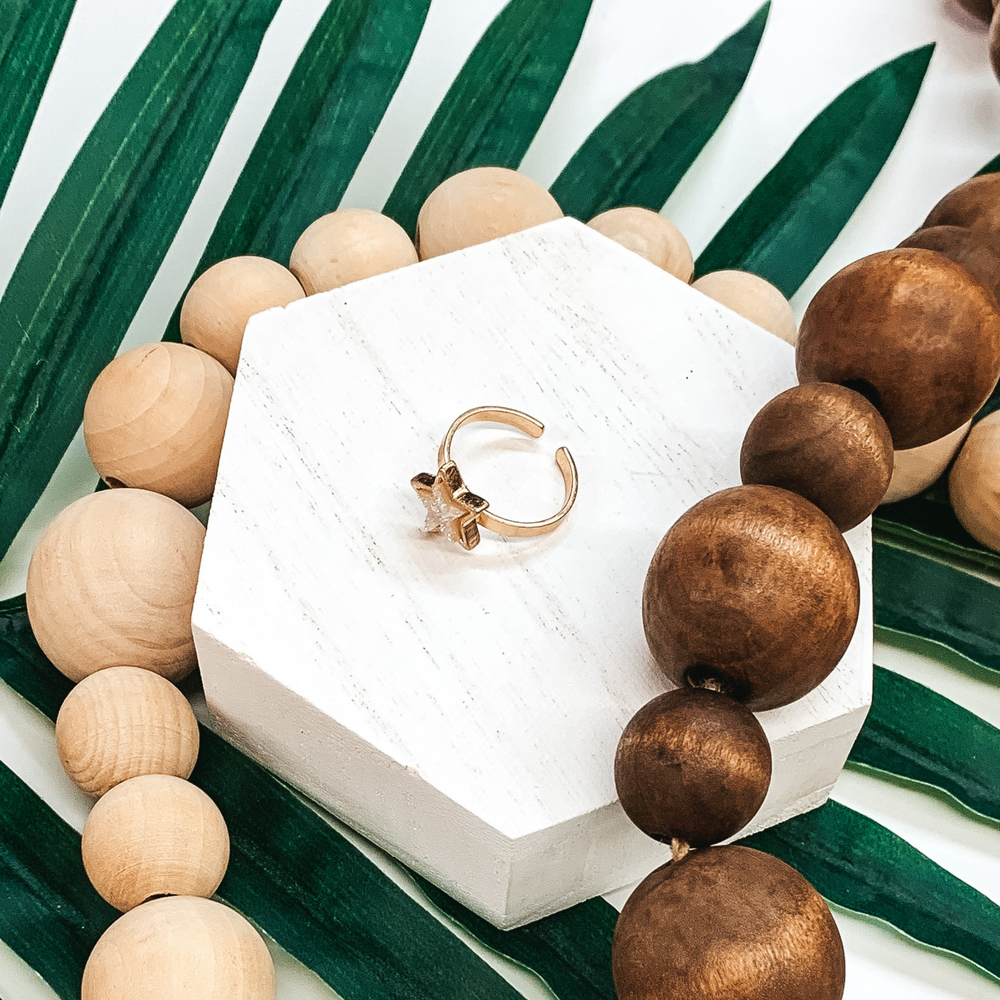 Crystalized Star Gold Tone Ring Opal - Giddy Up Glamour Boutique