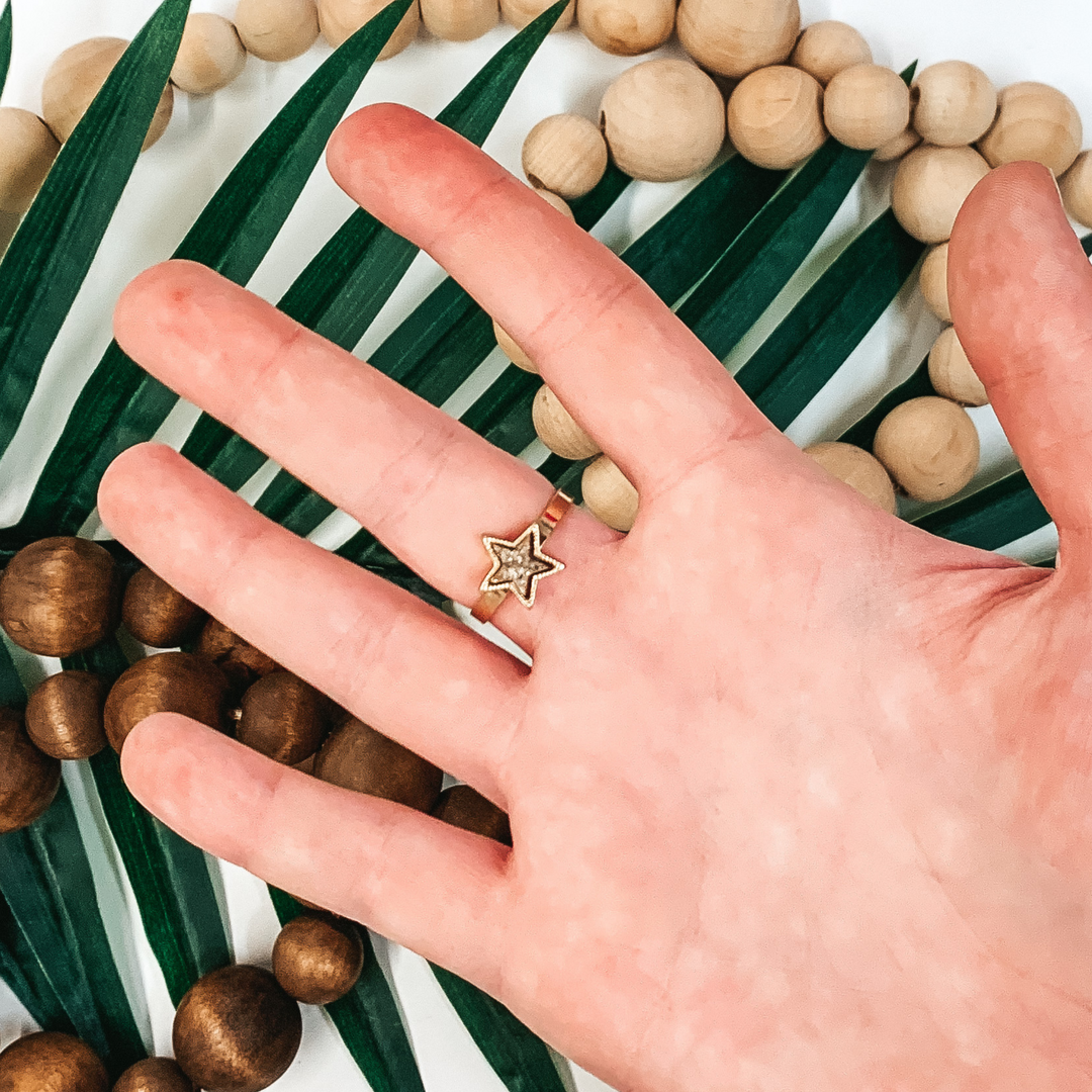 Crystalized Star Gold Tone Ring in Gold Tone - Giddy Up Glamour Boutique