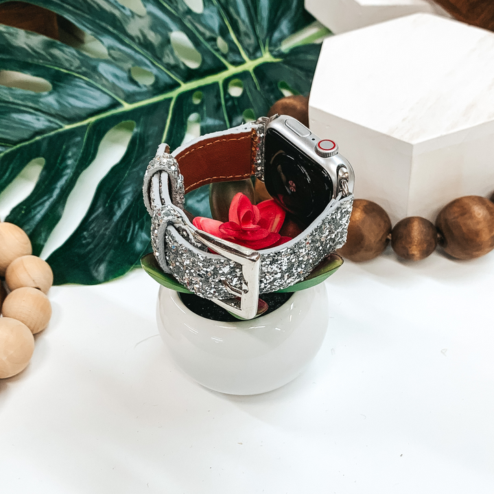 Unstoppable Sparkle Apple Watch Band in Silver Glitter - Giddy Up Glamour Boutique