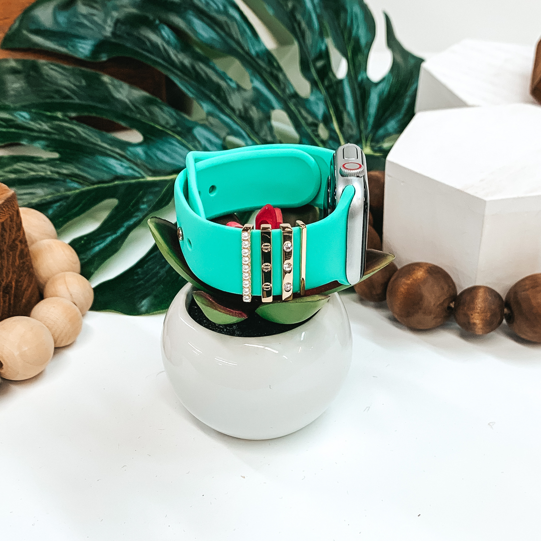 Smart Watch Band With Pearl Set Rings in Mint - Giddy Up Glamour Boutique