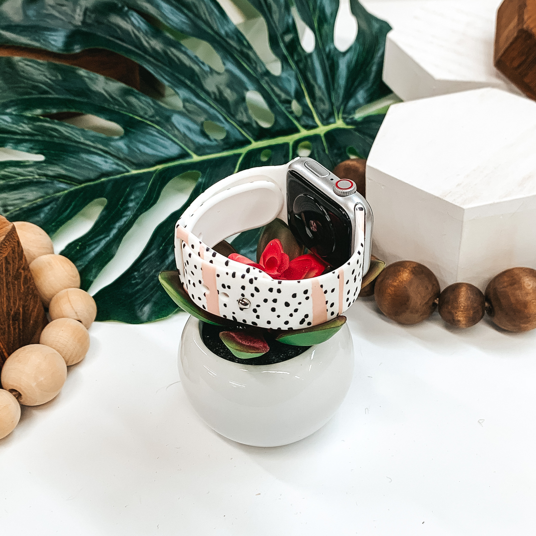 Smart Watch Band with Black Spots in White and Blush - Giddy Up Glamour Boutique