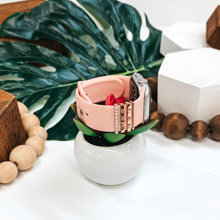 Smart Watch Band With Pearl Set Rings in Blush - Giddy Up Glamour Boutique