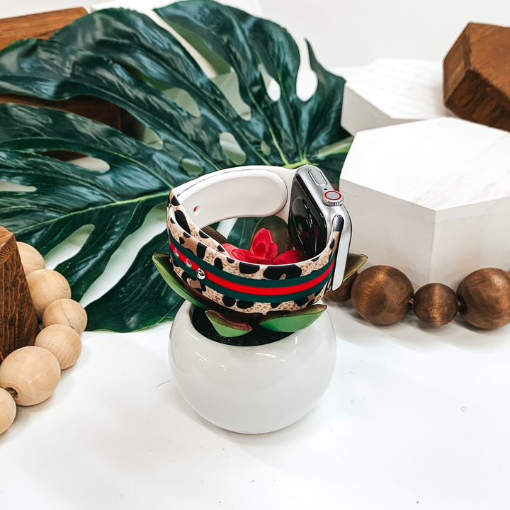 Smart Watch Band in Light Leopard, Green and Red - Giddy Up Glamour Boutique