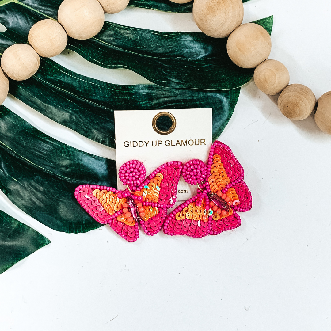 Beautiful as a Butterfly Earrings in Pink/Orange - Giddy Up Glamour Boutique