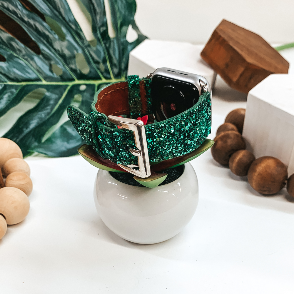 Unstoppable Sparkle Apple Watch Band in Green Glitter - Giddy Up Glamour Boutique