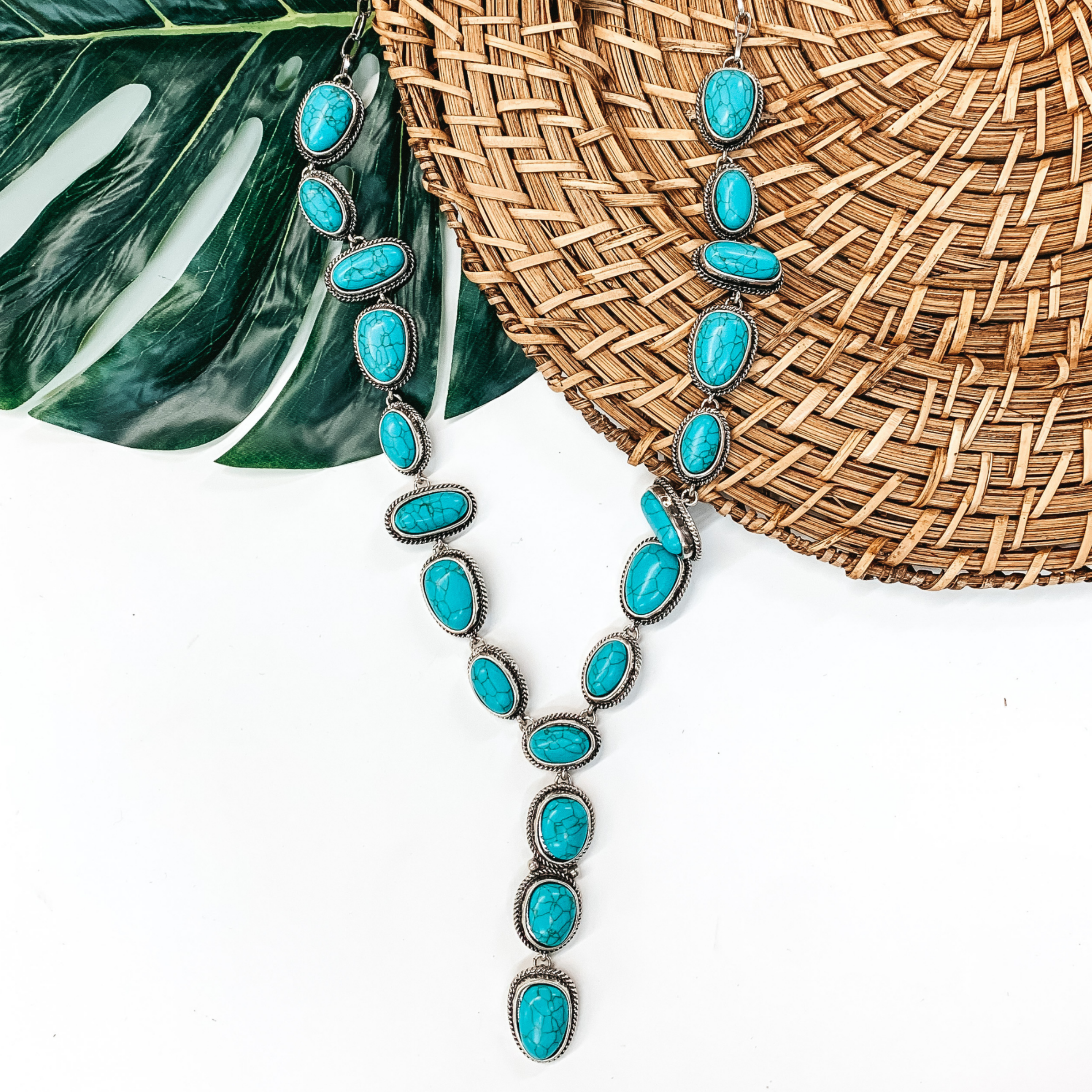 Western Stone Lariat Necklace in Faux Turquoise