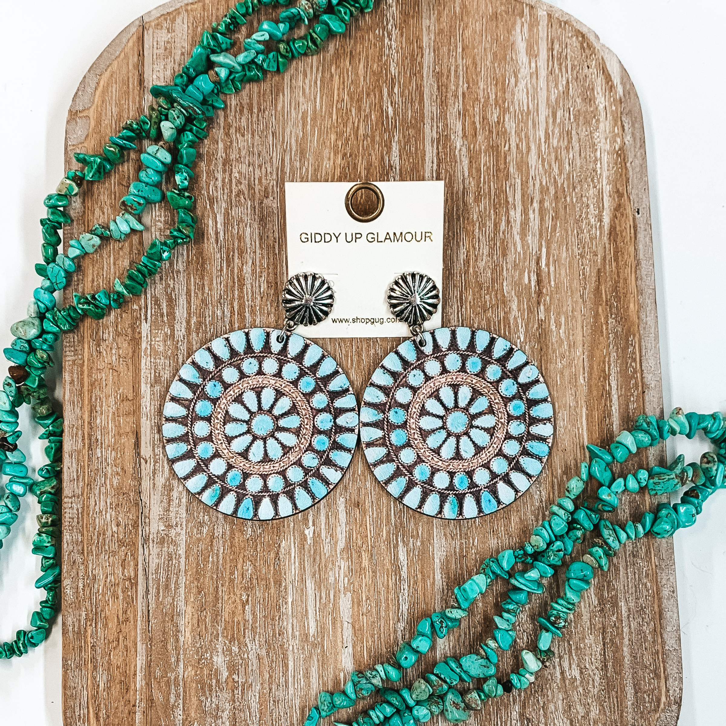 Western Wood Post Back Earrings in Light Blue - Giddy Up Glamour Boutique